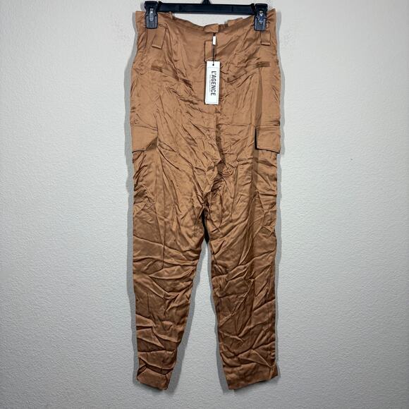 L'agence Womens 2 Paperbag Pants Brown High Waisted Straight Side Pockets - Picture 3 of 9